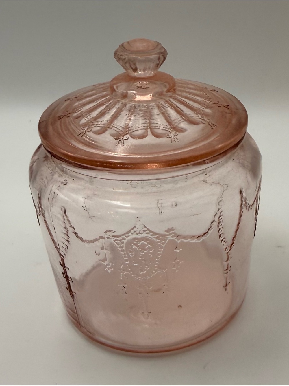 Vintage Pink Depression Glass
Cameo Ballerina Canister with Lid